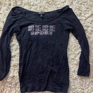 Long Sleeve Scoop Neck Bebe Logo Rib Top